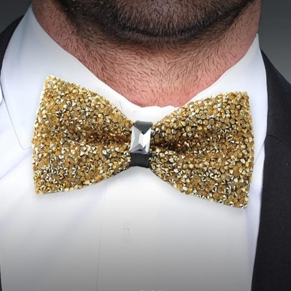 Gold Crystal Bow Tie